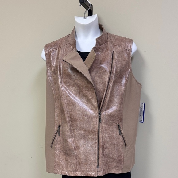 Peter Nygard Light Brown Faux Leather Vest - Picture 1 of 9